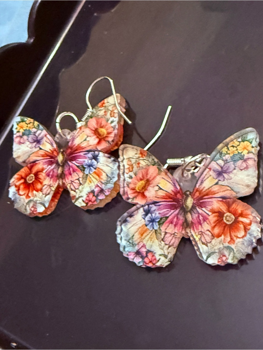 Floral Butterfly Drop Earrings - Multicolor